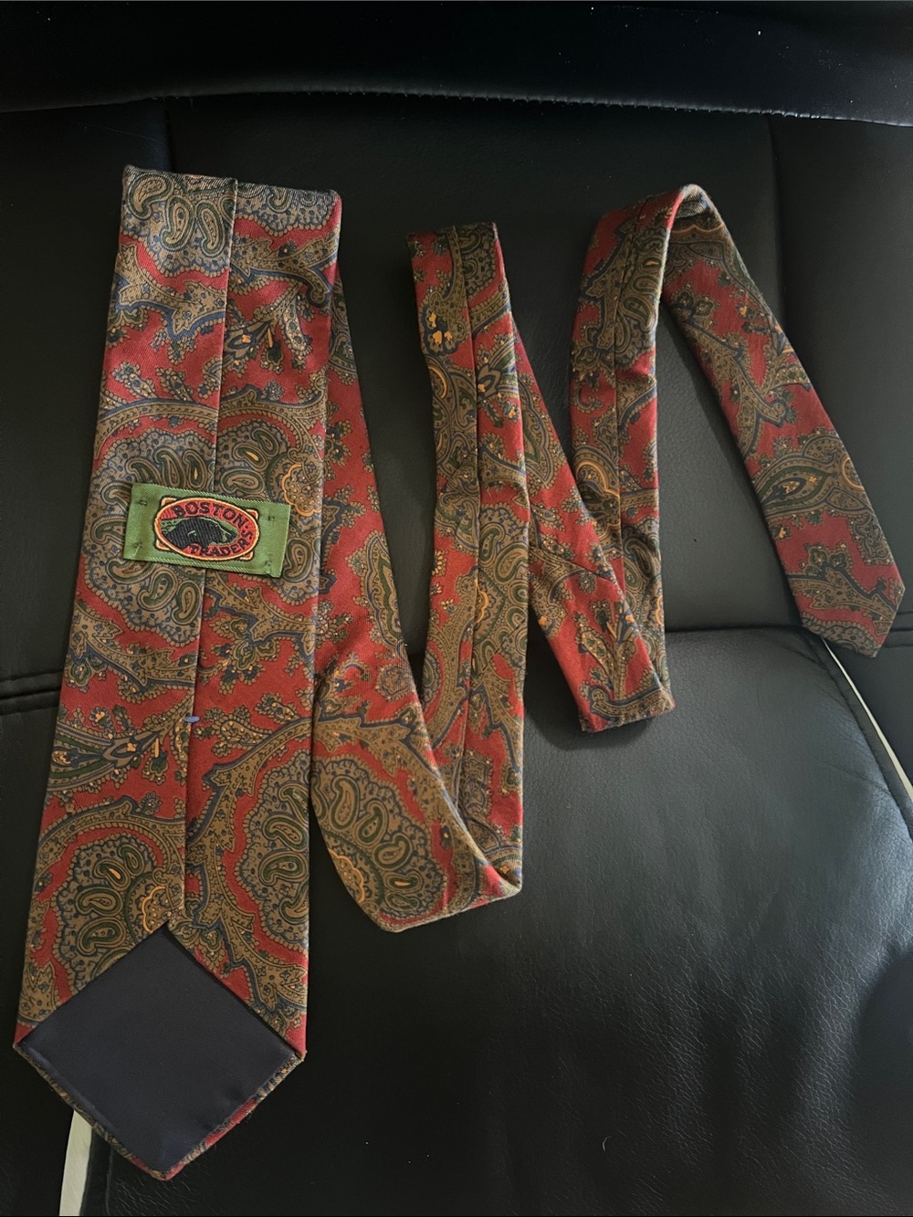 #2172**Vintage Boston Traders Red and Olive Paisley Silk Tie